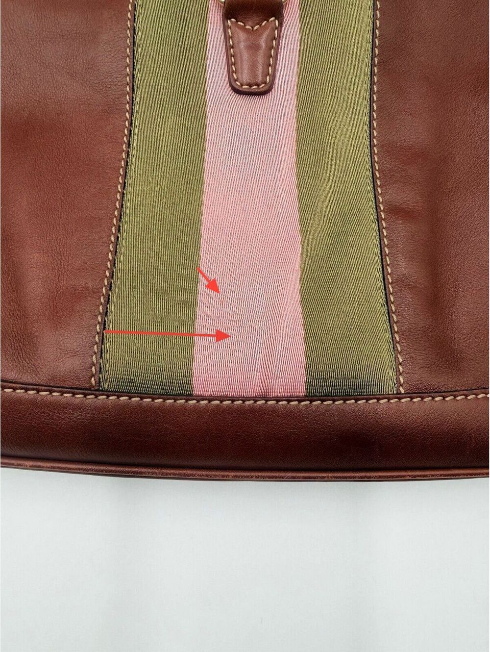 Gucci Vintage Large Jackie O Bouvier Hobo Bag Brown Leather Pink Green Stripe - Picture 5 of 16